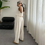 Casual Loose-Fitting 100% Cotton Sleeveless Tie-Front Top and Long Pants Set SSN-211499