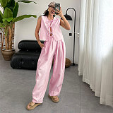 Casual Loose-Fitting 100% Cotton Sleeveless Tie-Front Top and Long Pants Set SSN-211499