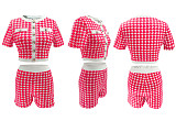 Fashionable Houndstooth Short-Sleeve Top and Shorts Set RS-3076