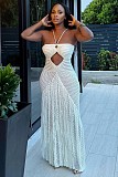 Sexy Cutout Knitted Beach Dress With Drawstring Waist and Tassels ZSC-0347
