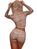 Printed Hooded Long Sleeved Shorts Women's Two-piece Set CH-26011