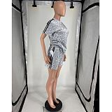 Casual Two-Piece Set Short-Sleeve Top & Shorts With Leopard Print and Polka Dots FOS-8833