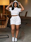 Casual Solid-Color Two-Piece Set Short-Sleeve Hoodie & Drawstring Shorts HANI-309