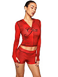 Printed Hooded Long Sleeved Shorts Women's Two-piece Set CH-26011
