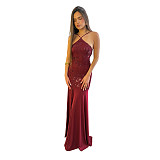 Sexy Sleeveless Sequin Gown With Slit and Cinched Waist CYA-902368