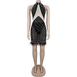 Sexy Mesh Rhinestone and Beaded Bodycon Dress BY-7703