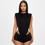 Sexy Round-Neck Sleeveless Jumpsuit & Shorts Set With Side Cutouts SHD-9974