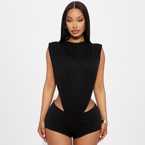 Sexy Round-Neck Sleeveless Jumpsuit & Shorts Set With Side Cutouts SHD-9974