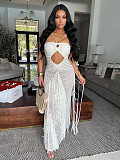 Sexy Cutout Knitted Beach Dress With Drawstring Waist and Tassels ZSC-0347