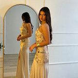 Sexy Sleeveless Sequin Gown With Slit and Cinched Waist CYA-902368