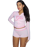 Printed Hooded Long Sleeved Shorts Women's Two-piece Set CH-26011