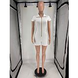 Casual High-Stretch Athletic Jumpsuit  Short-Sleeve Top & Shorts With Zipper FOS-8828