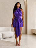 Sexy Satin Halter-Neck Backless Mini Party Dress HANI-027