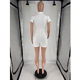 Casual High-Stretch Athletic Jumpsuit  Short-Sleeve Top & Shorts With Zipper FOS-8828