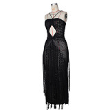Sexy Cutout Knitted Beach Dress With Drawstring Waist and Tassels ZSC-0347