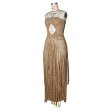 Sexy Cutout Knitted Beach Dress With Drawstring Waist and Tassels ZSC-0347