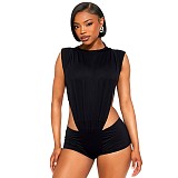 Sexy Round-Neck Sleeveless Jumpsuit & Shorts Set With Side Cutouts SHD-9974