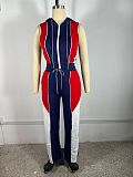 Casual Polyester & Mesh-Paneled Sleeveless Hoodie and Long Pants Set With Drawstrings RS-4720