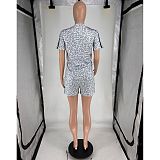 Casual Two-Piece Set Short-Sleeve Top & Shorts With Leopard Print and Polka Dots FOS-8833