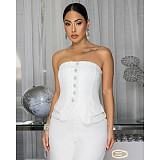 Sexy Strapless Open-Back Casual Wide-Leg Jumpsuit BY-7628