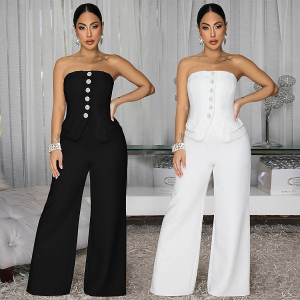 Sexy Strapless Open-Back Casual Wide-Leg Jumpsuit BY-7628