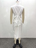 Casual Sleeveless Single-Breasted Midi Dress With Pleated Waist QZ-6770