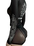 2026 Sexy Mesh See-Through Long-Sleeved Shorts Set With Rhinestone Embellishments FC-1446