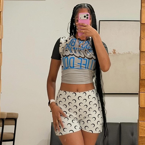 Casual Color-Block Printed Short-Sleeve Shirt & Shorts Set YZY-9026