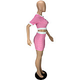 Summer Houndstooth Short-Sleeve Top and Fitted Mini-Skirt Set RS-9336