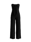 Vacation-Style Textured Strapless Wide-Leg Jumpsuit With Bow Detail HANI-029