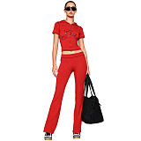 Stylish Sporty-Casual Short-Sleeve Top and Flared Pants Set FOS-8830