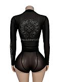 2026 Sexy Mesh See-Through Long-Sleeved Shorts Set With Rhinestone Embellishments FC-1446