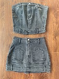 New Sexy Stretchy Denim Set Strapless Top and Mini Skirt MEM-88699