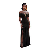 Sexy Solid-Color Off-Shoulder High-Slit Strapless Dress BY-7661