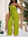 Vacation-Style Textured Strapless Wide-Leg Jumpsuit With Bow Detail HANI-029