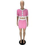 Summer Houndstooth Short-Sleeve Top and Fitted Mini-Skirt Set RS-9336