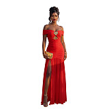 Sexy Solid-Color Off-Shoulder High-Slit Strapless Dress BY-7661
