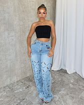 Sexy Distressed Washed Denim Jeans RS-6202