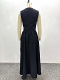 Stylish Sleeveless Vest & V-Neck Button-Down Top With Long Skirt  Two-Piece Set QZ-6731