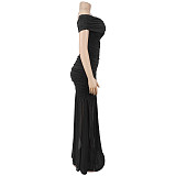Sexy Solid-Color Off-Shoulder High-Slit Strapless Dress BY-7661