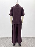 Stylish Solid-Color Two-Piece Set Lapel Shirt & Trousers QZ-7237