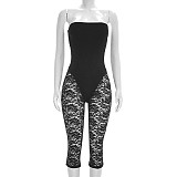 Sexy Strapless Jumpsuit With Zipper Sheer Lace Paneling and Stretch Fabric XYWL-26JP126