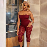 Sexy Strapless Jumpsuit With Zipper Sheer Lace Paneling and Stretch Fabric XYWL-26JP126