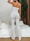 Striped Sexy Backless Lace-up Top Vest And Long Pants Set RS-YY122