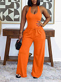 Sexy Halter-Neck Slim-Fit Tank Top & Drawstring Wide-Leg Pants Casual Sportswear Set HANI-033