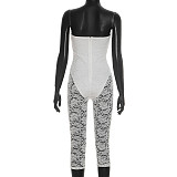 Sexy Strapless Jumpsuit With Zipper Sheer Lace Paneling and Stretch Fabric XYWL-26JP126