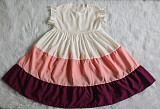 Summer Collection Crew Neck Ruffled Sleeve Color-Block Flared Loose-Fit Dress RS-S861