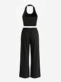 Sexy Halter-Neck Slim-Fit Tank Top & Drawstring Wide-Leg Pants Casual Sportswear Set HANI-033