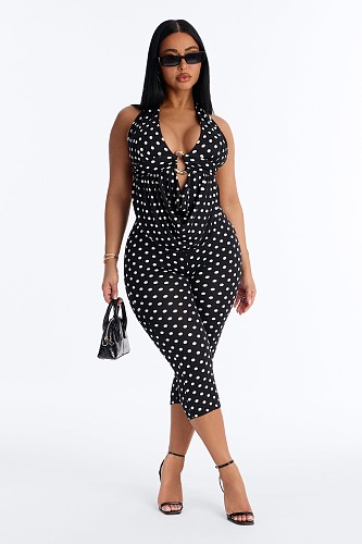 Sexy & Stylish Polka-Dot Halter-Neck Backless Two-Piece Set (Double-Layered) SHD-9981