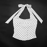 Polka-Dot Print Halter-Neck Tie-Strap Top & Fitted Cropped Pants Two-Piece Set RS-26ST102